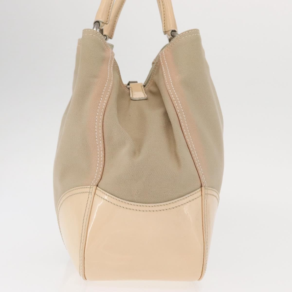 Prada PRADA Tote Bag Canvas Leather Beige Silver Authentic 160268