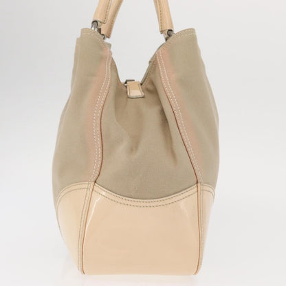 Prada PRADA Tote Bag Canvas Leather Beige Silver Authentic 160268