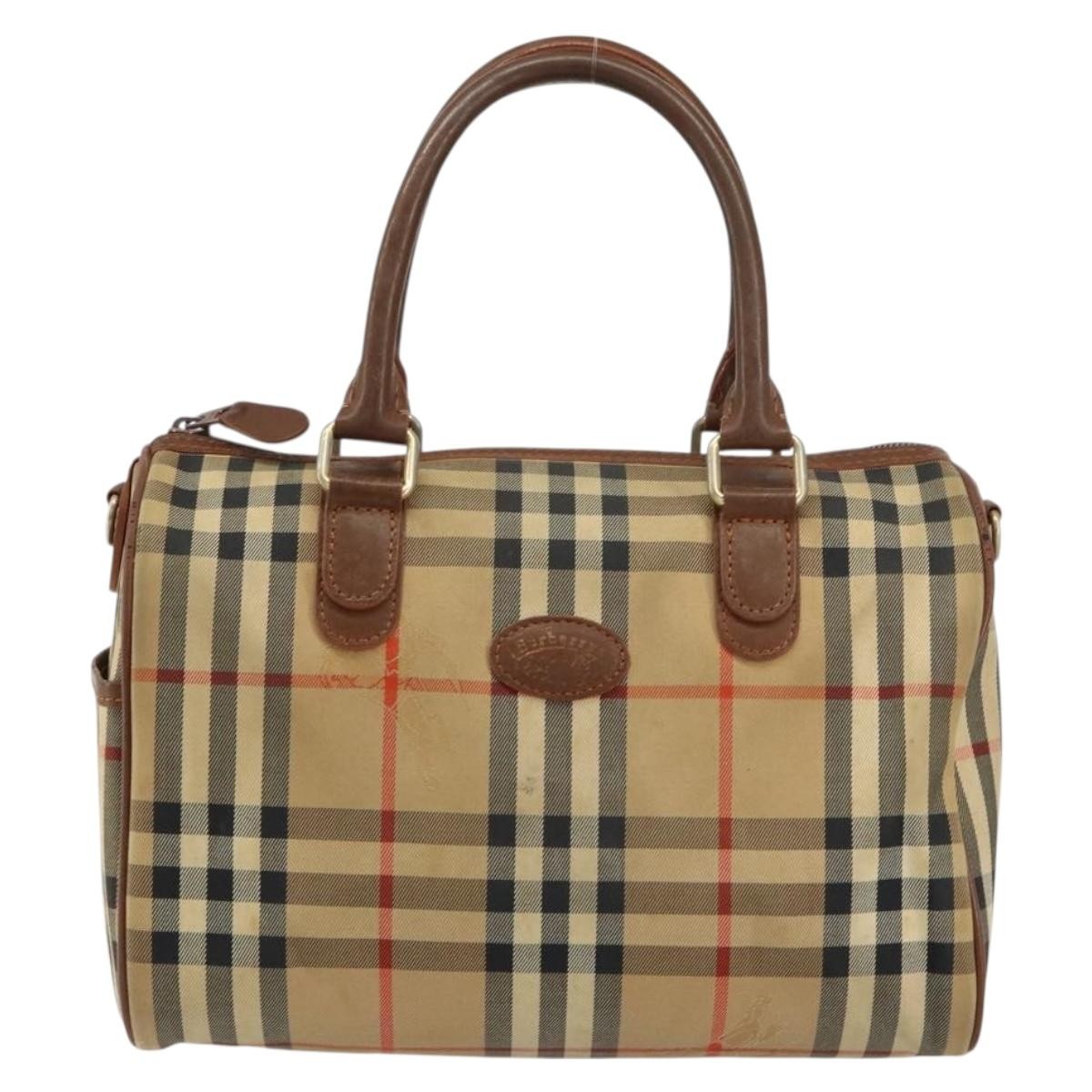 Burberrys Burberrys Nova Check Hand Bag Canvas Leather Beige Gold Authentic mr1638