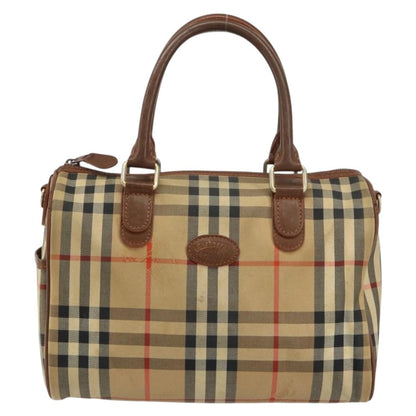 Burberrys Burberrys Nova Check Hand Bag Canvas Leather Beige Gold Authentic mr1638