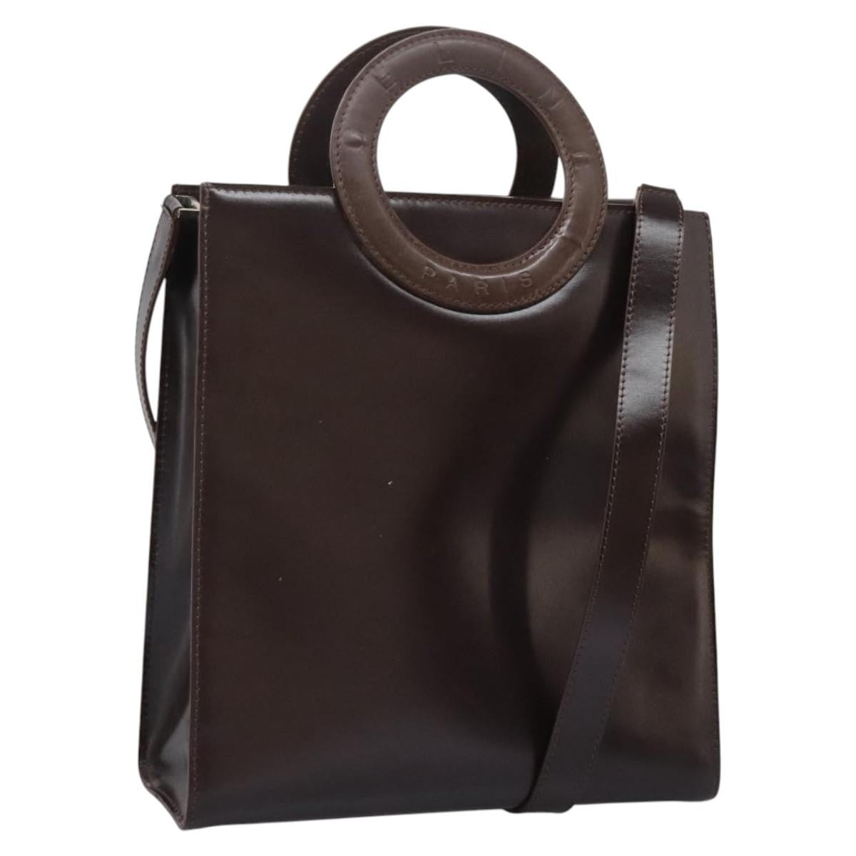 Celine CELINE Hand Bag Leather 2way Dark Brown Gold Authentic 124296