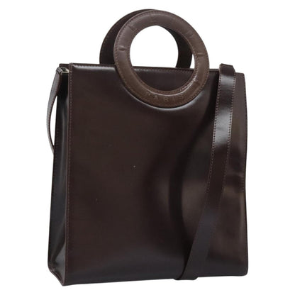 Celine CELINE Hand Bag Leather 2way Dark Brown Gold Authentic 124296