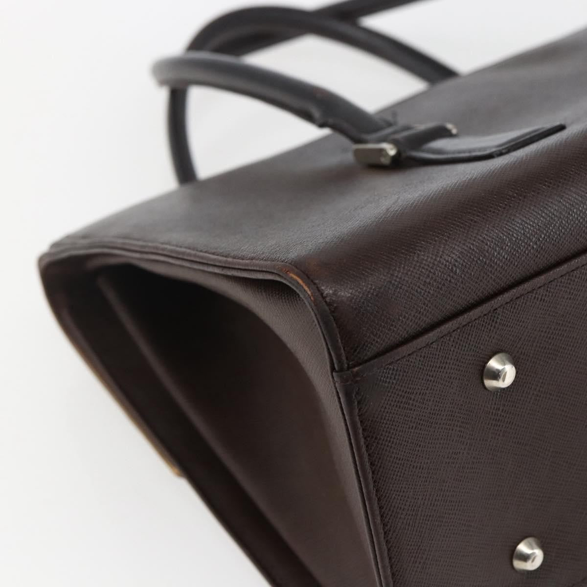 Burberry BURBERRY Hand Bag Leather Brown Silver Authentic BA10747