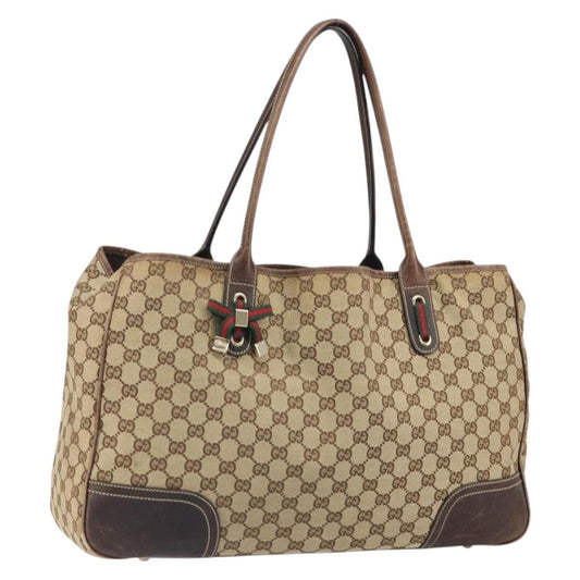 Gucci GUCCI GG Canvas Web Sherry Line Pretty Tote Bag Beige Gold 161719 Authentic 168420