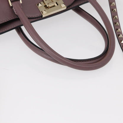 Valentino VALENTINO Studs Hand Bag Leather 2way Purple Gold Authentic gh1289