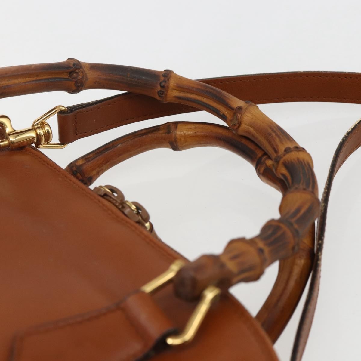 Gucci GUCCI Bamboo Hand Bag Leather 2way Brown Gold 000 1274 0290 Authentic 155221