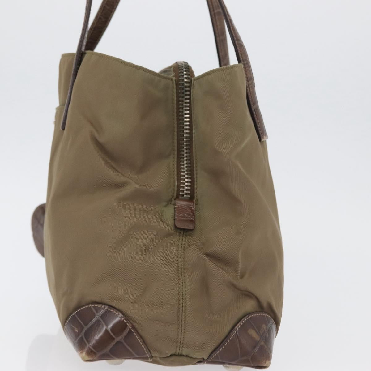 Prada PRADA Hand Bag Nylon Khaki Silver Authentic 173838