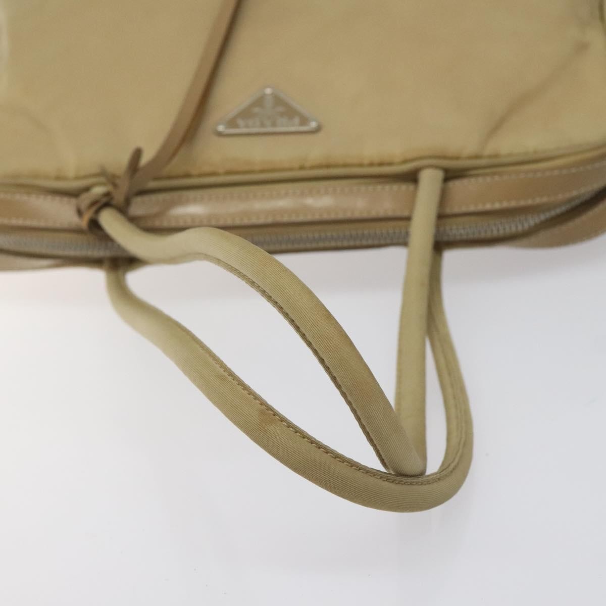 Prada PRADA Hand Bag Nylon Beige Silver Authentic EC680