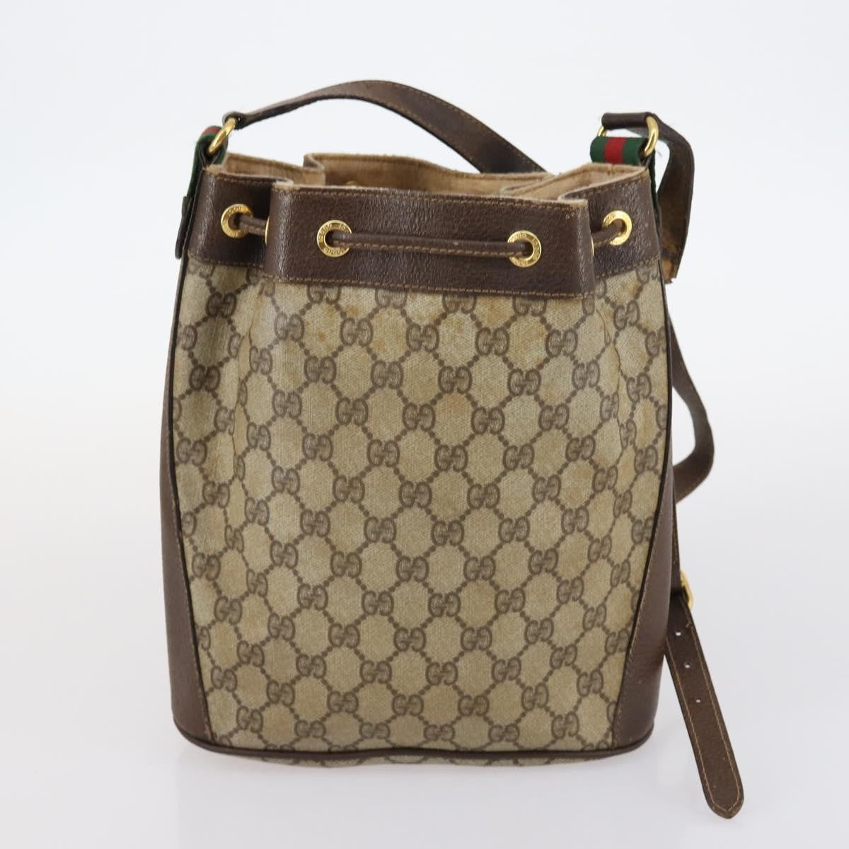 Gucci GUCCI GG Supreme Web Sherry Line Shoulder Bag PVC 2 Set Beige Authentic gh1006