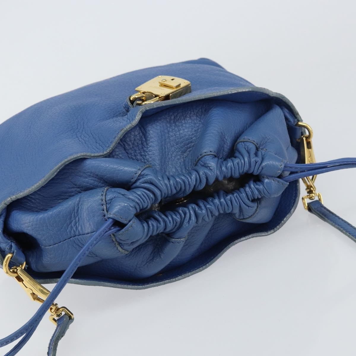 Burberry BURBERRY Shoulder Bag Leather Blue Gold Authentic 157793