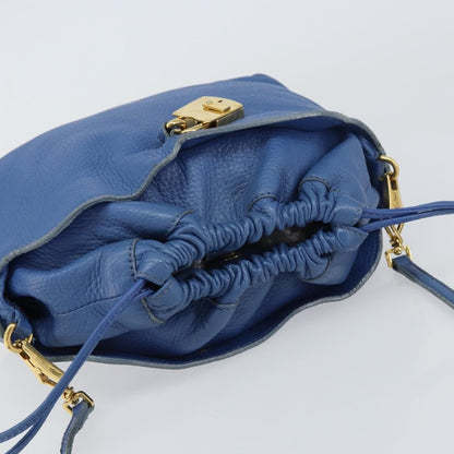 Burberry BURBERRY Shoulder Bag Leather Blue Gold Authentic 157793