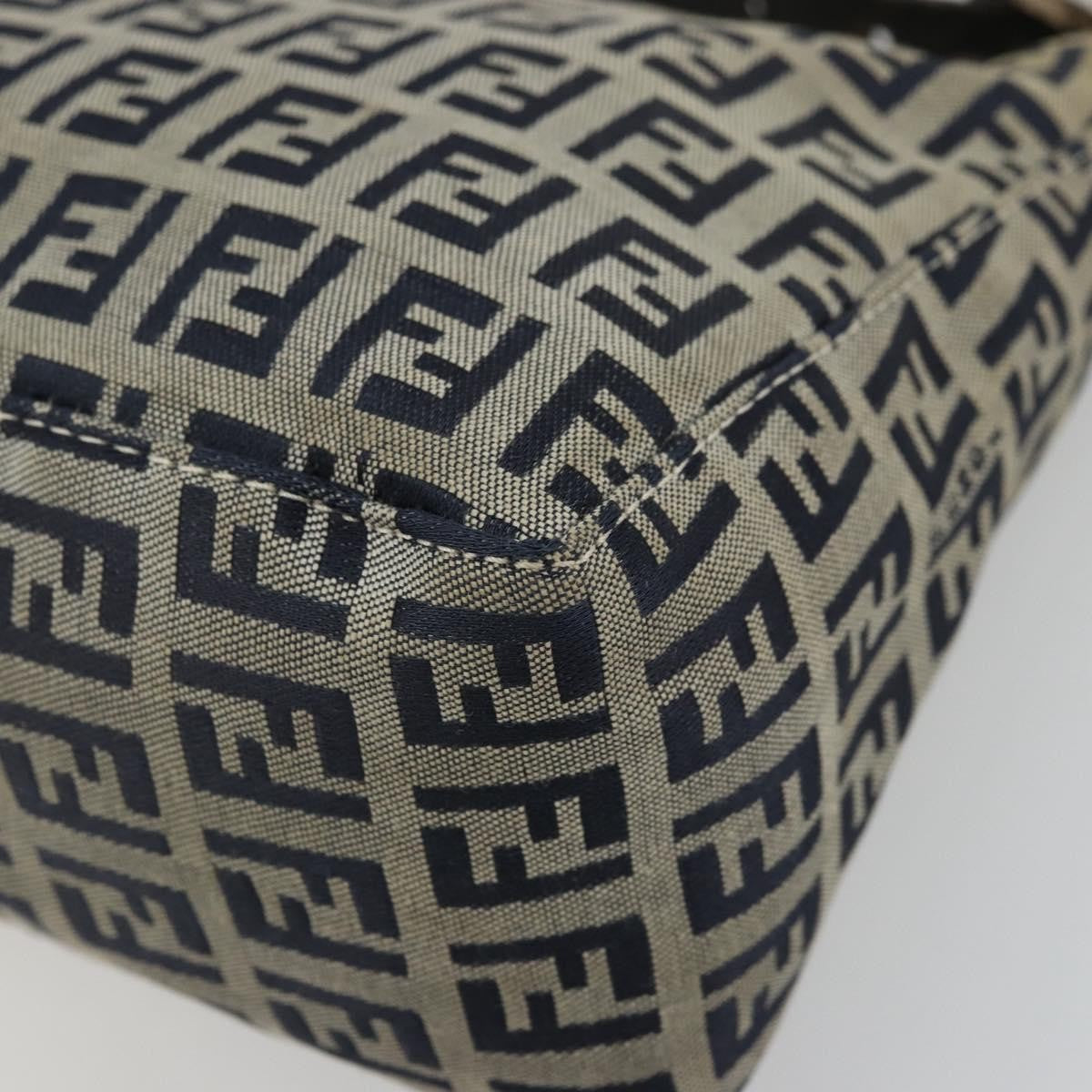 Fendi FENDI Zucchino Canvas Hand Pouch Bag Navy Silver Authentic 177481