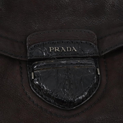 Prada PRADA Hand Bag Leather 2way Brown Silver Authentic 153083