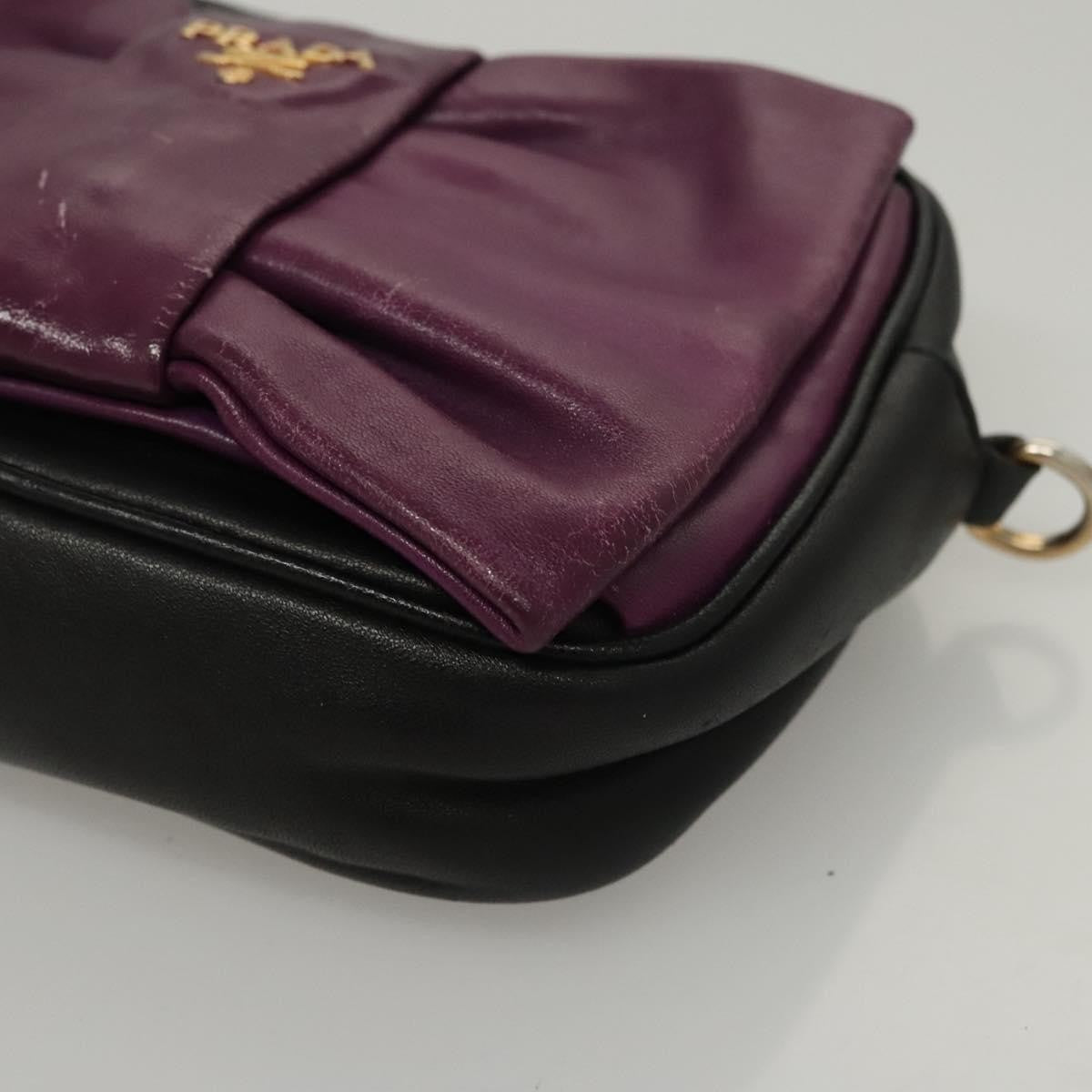 Prada PRADA ribbon Shoulder Bag Leather Purple Gold Authentic 116078