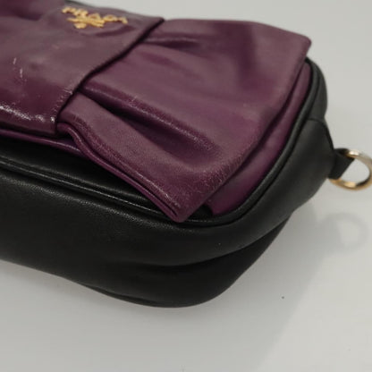 Prada PRADA ribbon Shoulder Bag Leather Purple Gold Authentic 116078