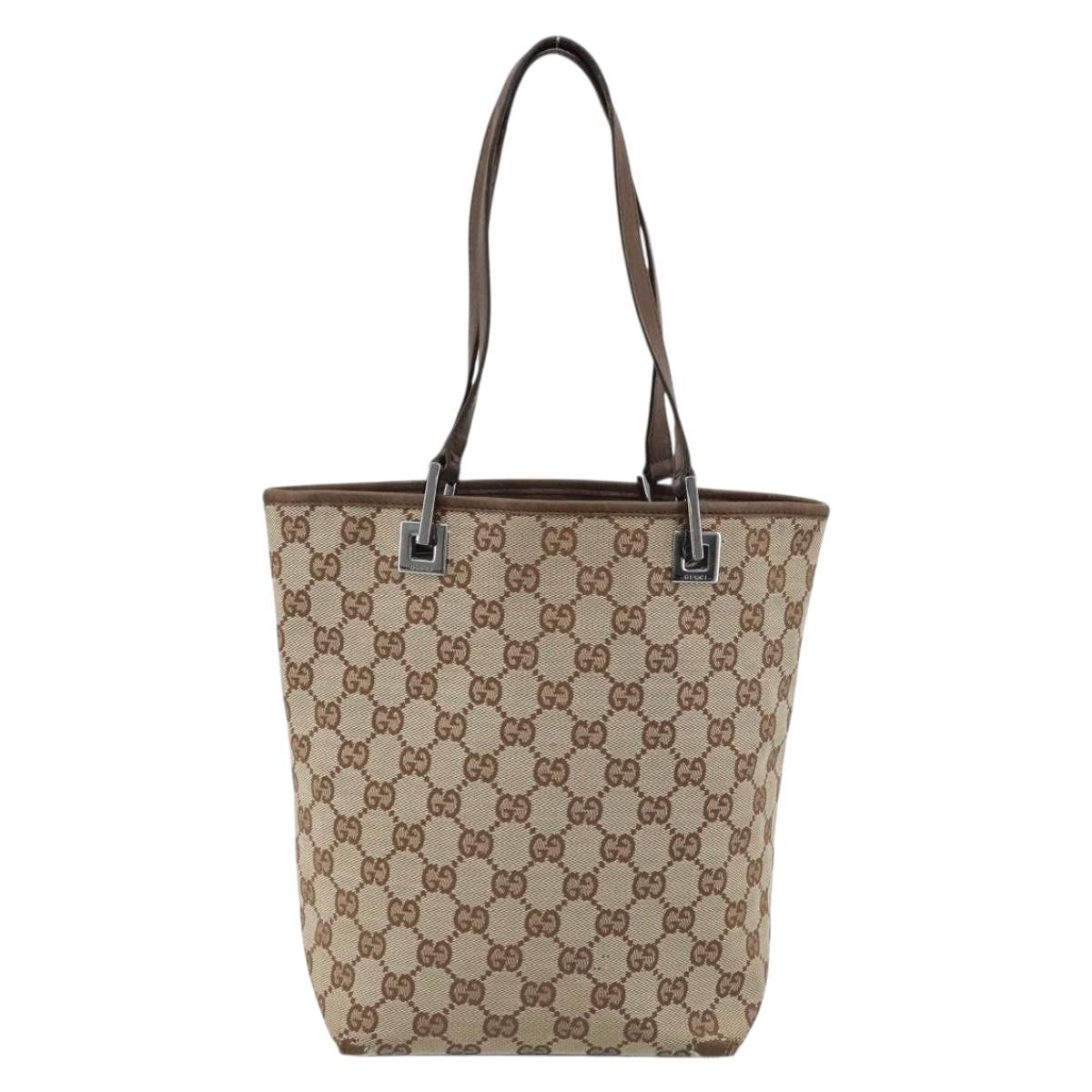 Gucci GUCCI GG Canvas Tote Bag Beige Silver 31244 Authentic LNZ092