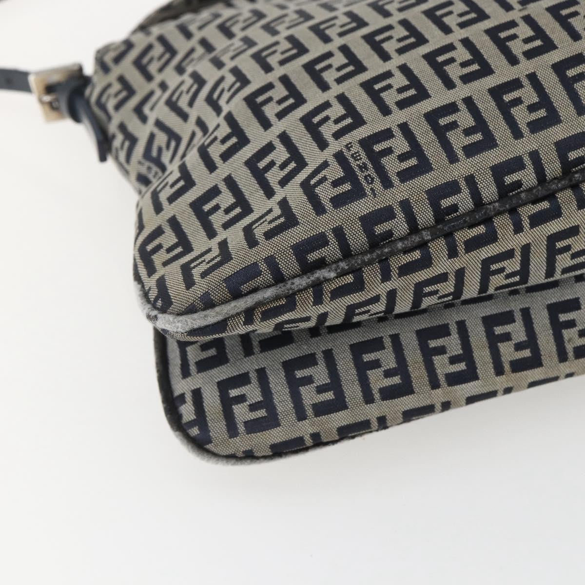Fendi FENDI Zucchino Canvas Shoulder Bag Navy Silver Authentic 159737