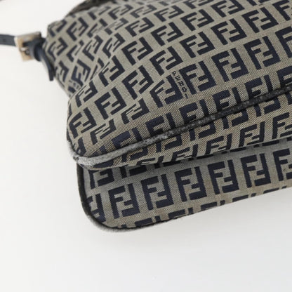 Fendi FENDI Zucchino Canvas Shoulder Bag Navy Silver Authentic 159737