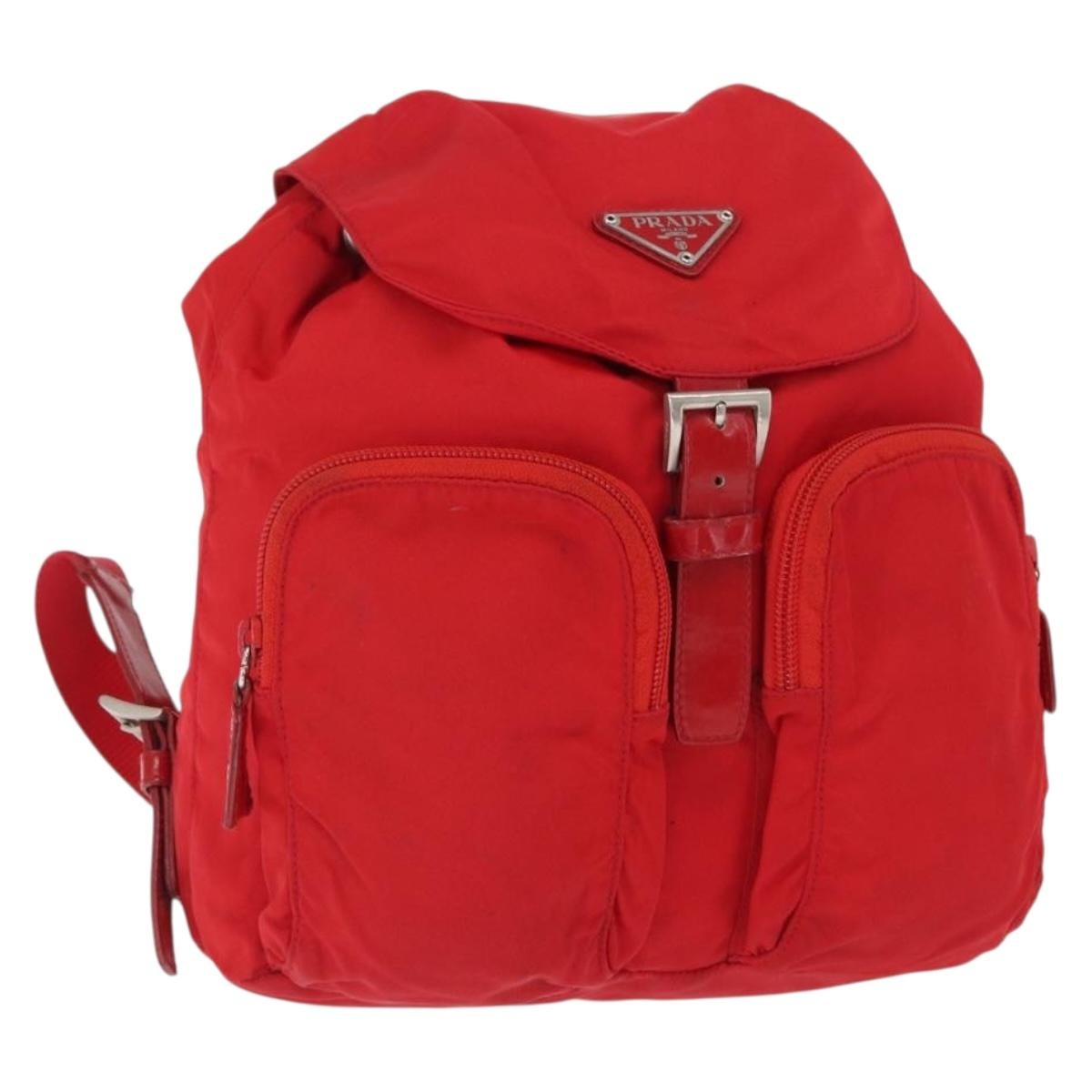 Prada PRADA Backpack Nylon Red Silver Authentic 164789 Bag