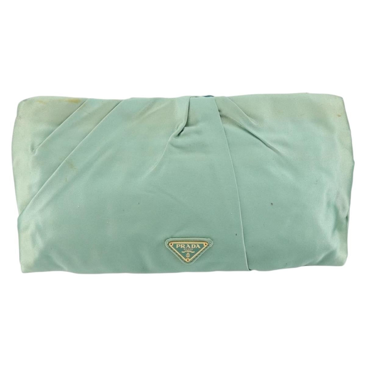 Prada PRADA Clutch Bag Satin Green Gold Authentic 145020