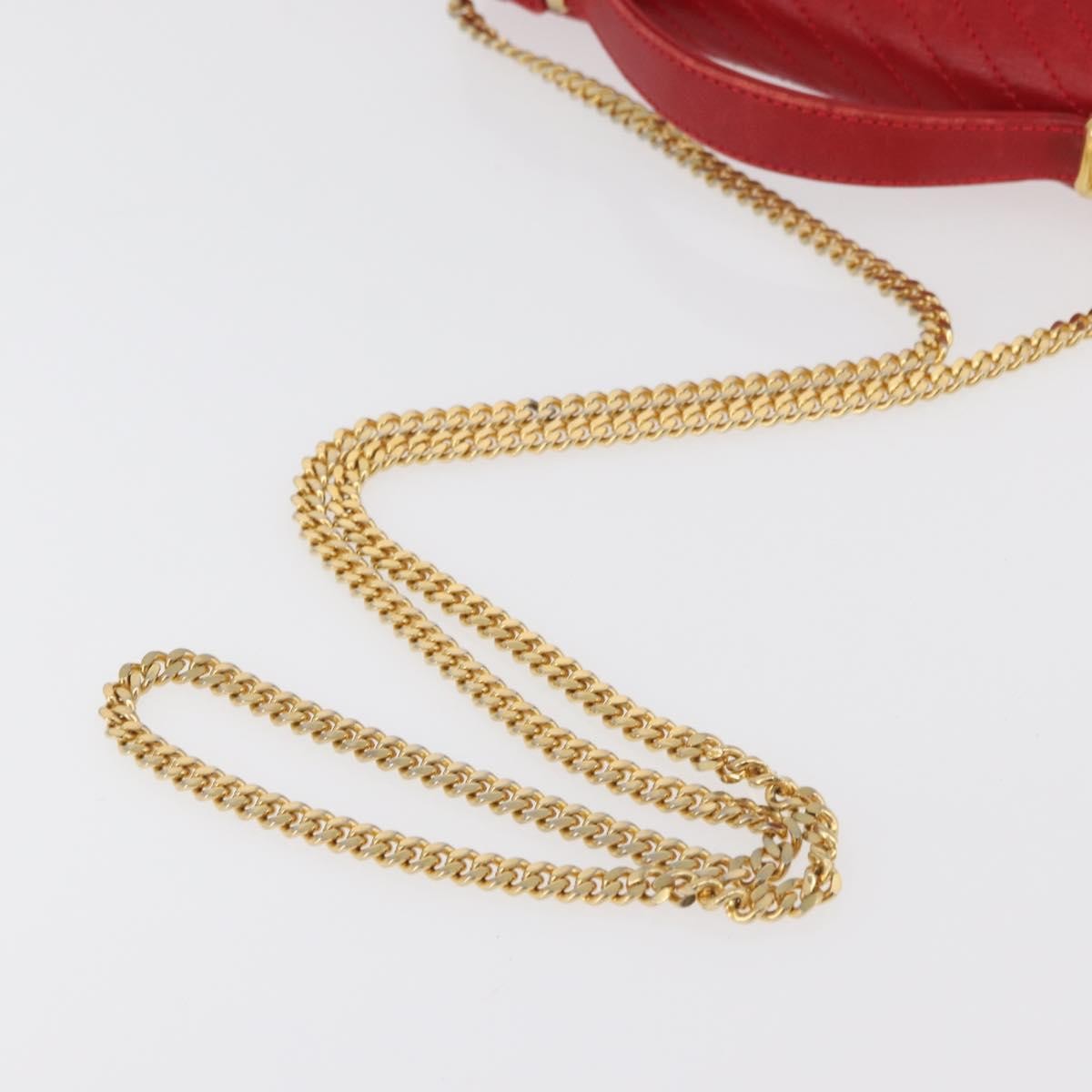 Celine CELINE Chain Shoulder Bag Leather 2way Red Gold Authentic BA13005