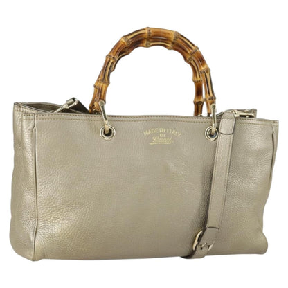 Gucci GUCCI Bamboo Hand Bag Leather 2way Beige Gold 323660 Authentic ka1163