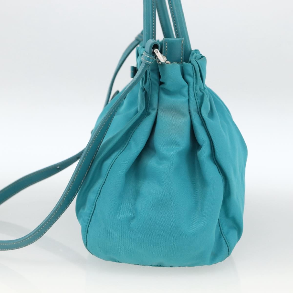 Prada PRADA Hand Bag Nylon 2way Turquoise Blue Silver Authentic gh1880A