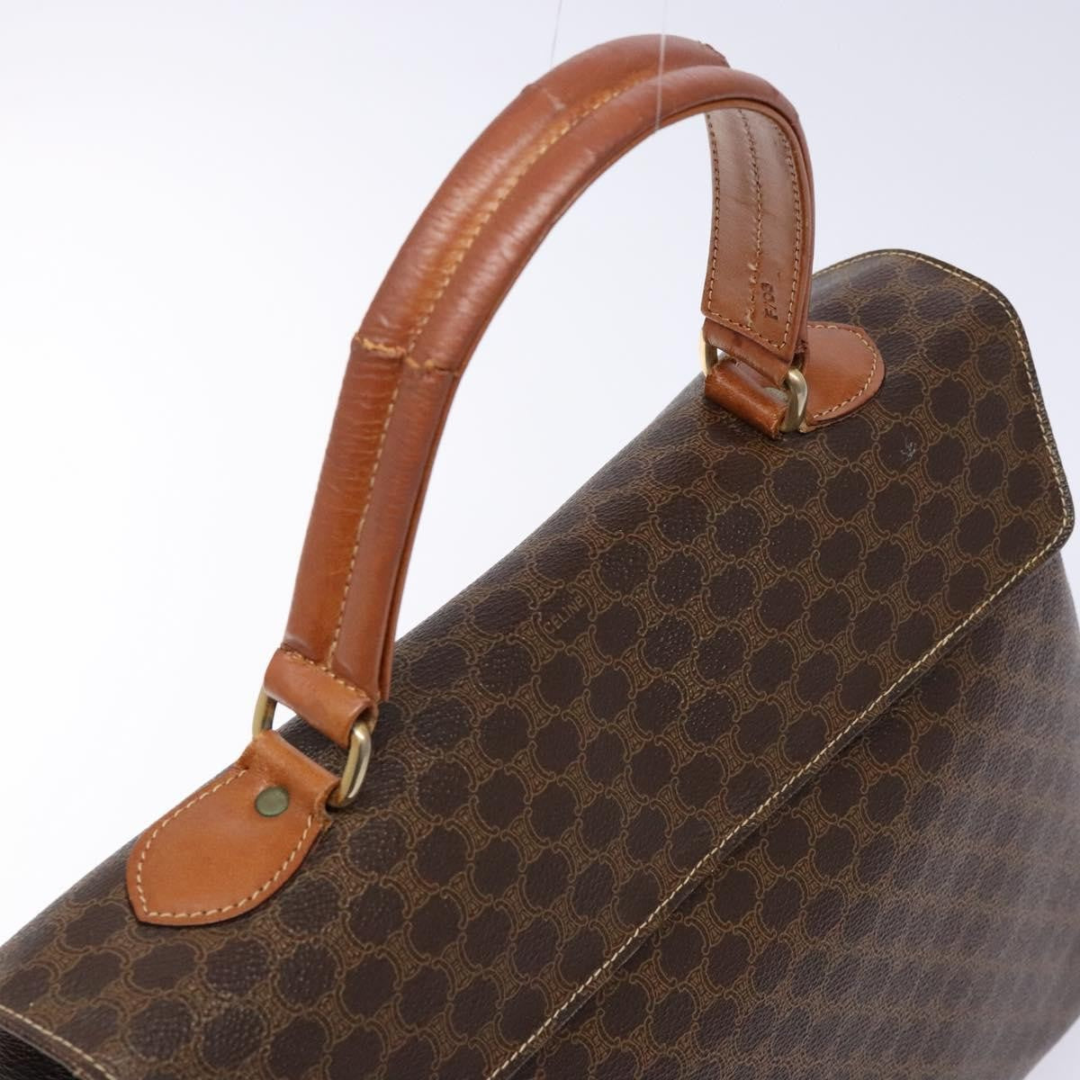 Celine CELINE Macadam Canvas Hand Bag PVC Leather Brown Gold Authentic bs28733