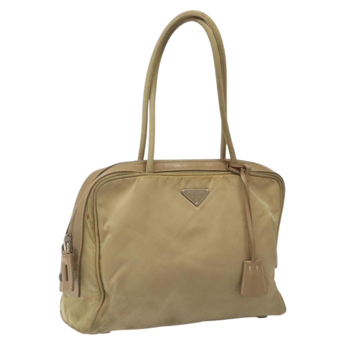 Prada PRADA Hand Bag Nylon Beige Silver Authentic EC680