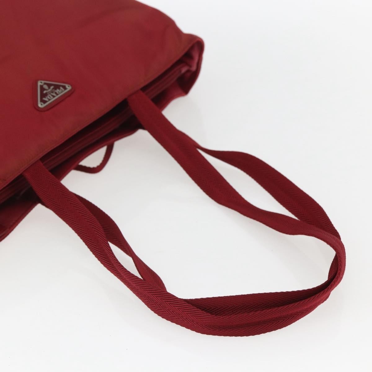 Prada PRADA Tote Bag Nylon Red Silver Authentic 156926
