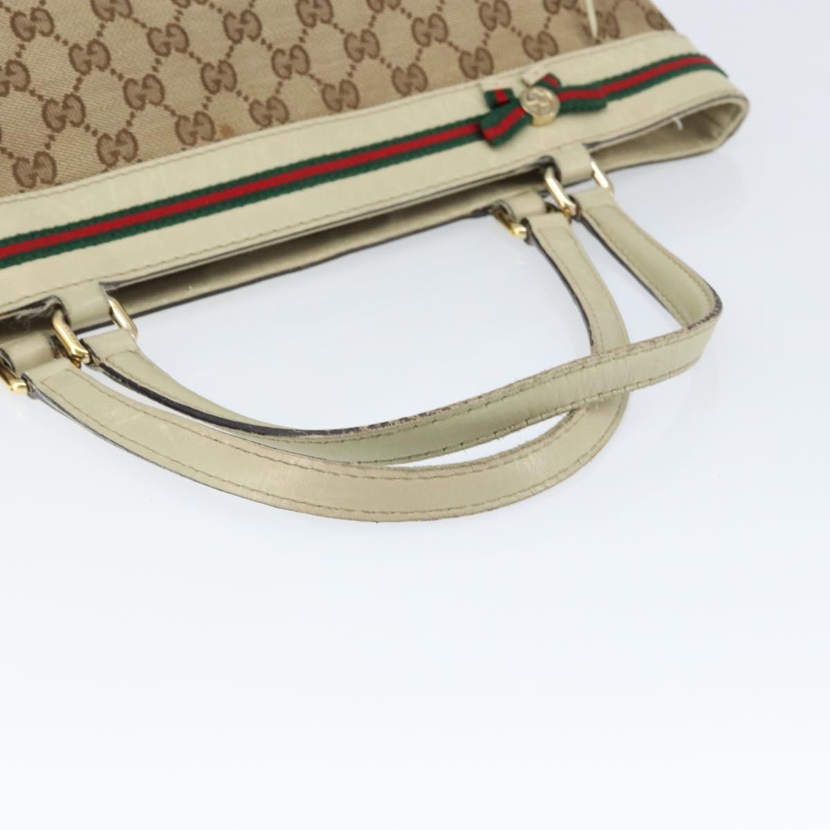 Gucci GUCCI GG Canvas Web Sherry Line Tote Bag Beige Gold 257061 Authentic gh1178
