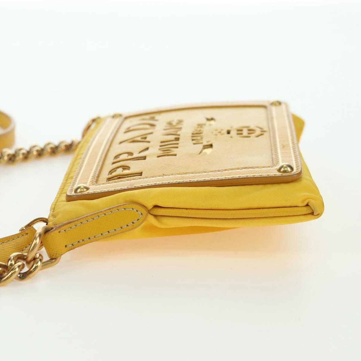 Prada PRADA Chain Shoulder Bag Nylon Leather Yellow Gold Authentic 143507