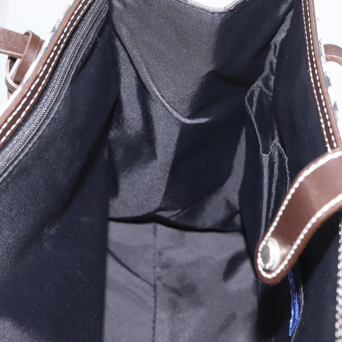 Burberry BURBERRY Nova Check Blue Label Hand Bag Nylon Beige Silver Authentic bs34396