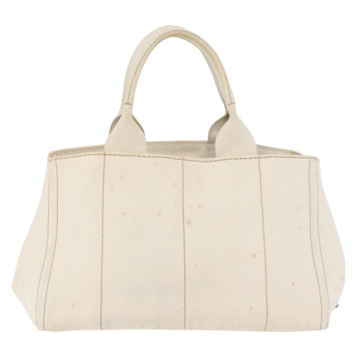 Prada PRADA Canapa MM Hand Bag Denim White Gold Authentic BSZ344
