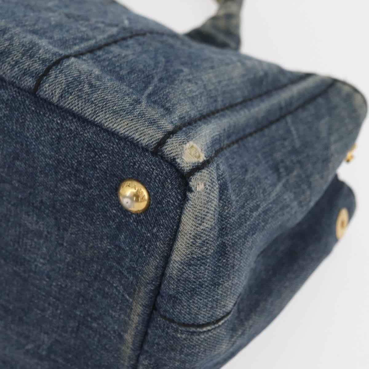 Prada PRADA Canapa PM Hand Bag Denim Blue Gold Authentic bs34435