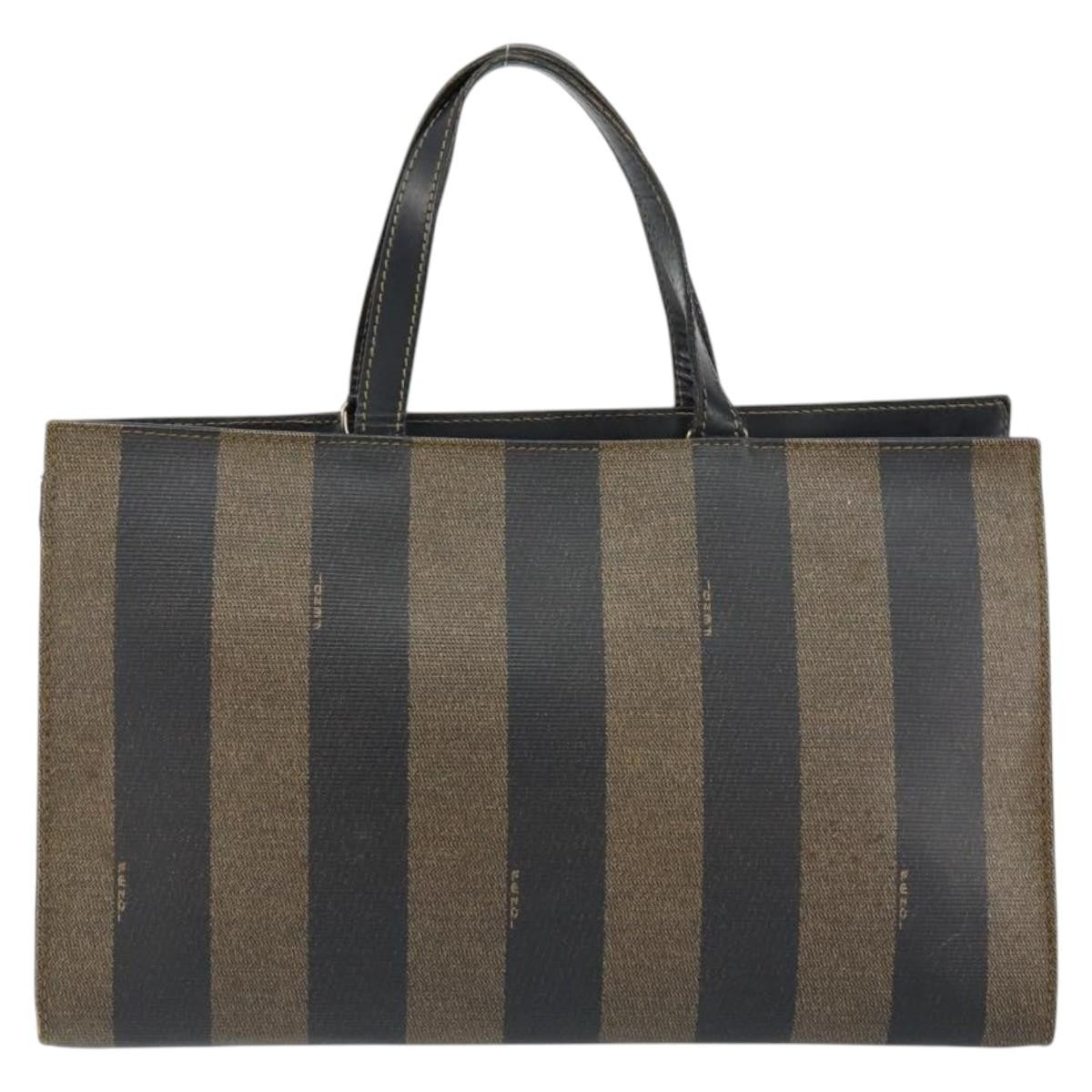 Fendi FENDI Pecan Canvas Hand Bag PVC Black Brown gold Authentic 150002