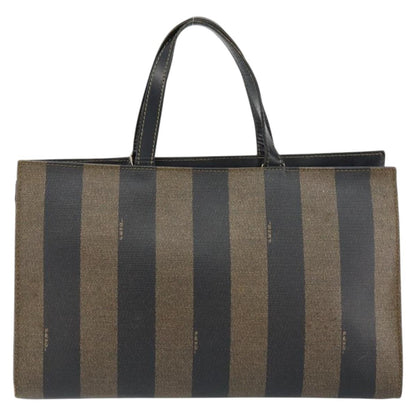 Fendi FENDI Pecan Canvas Hand Bag PVC Black Brown gold Authentic 150002