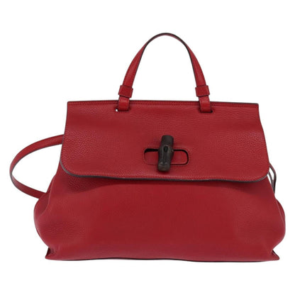 Gucci GUCCI Bamboo Daily Hand Bag Leather 2way Red Silver 392013 Authentic BA6241
