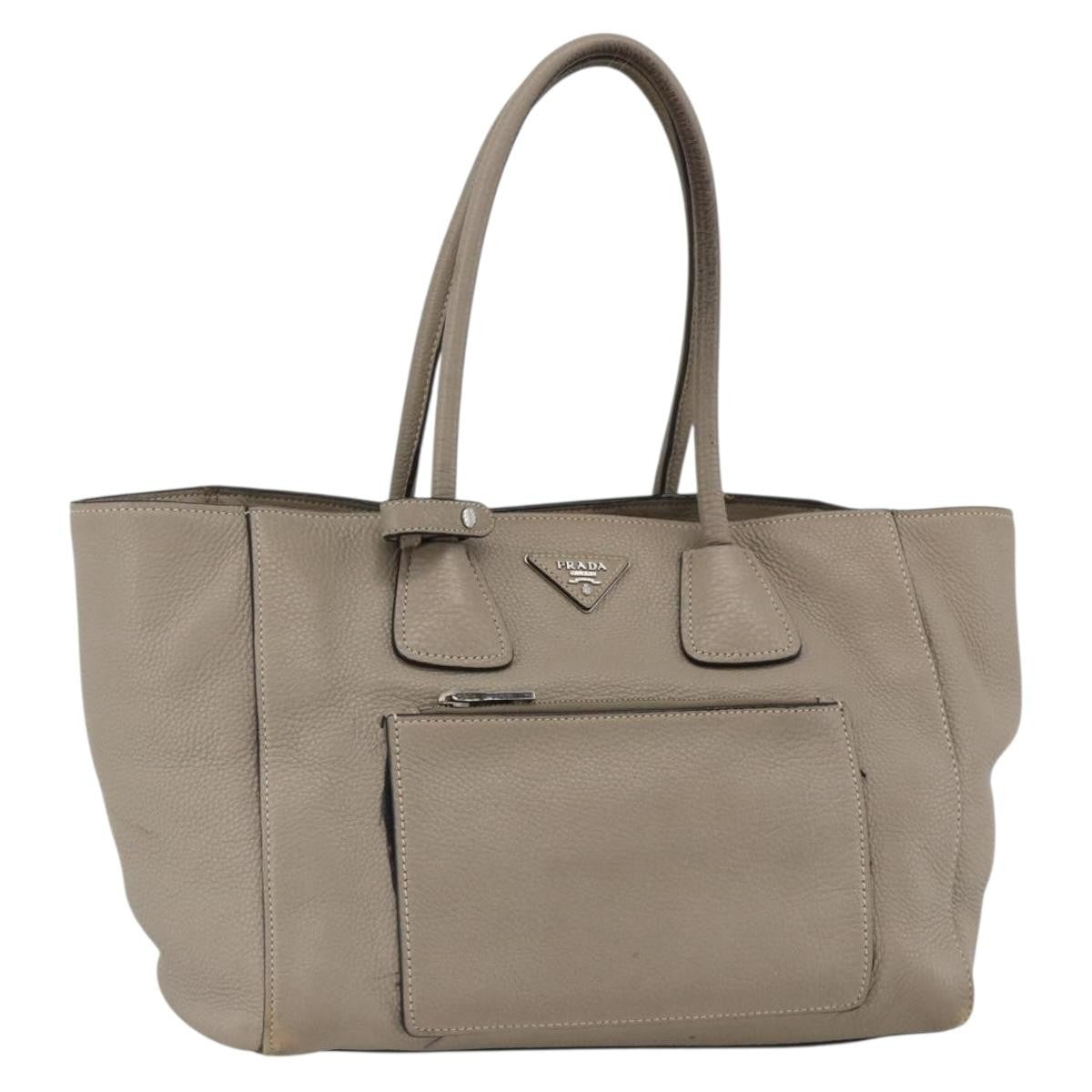 Prada PRADA Tote Bag Leather Gray Silver Authentic ka3597