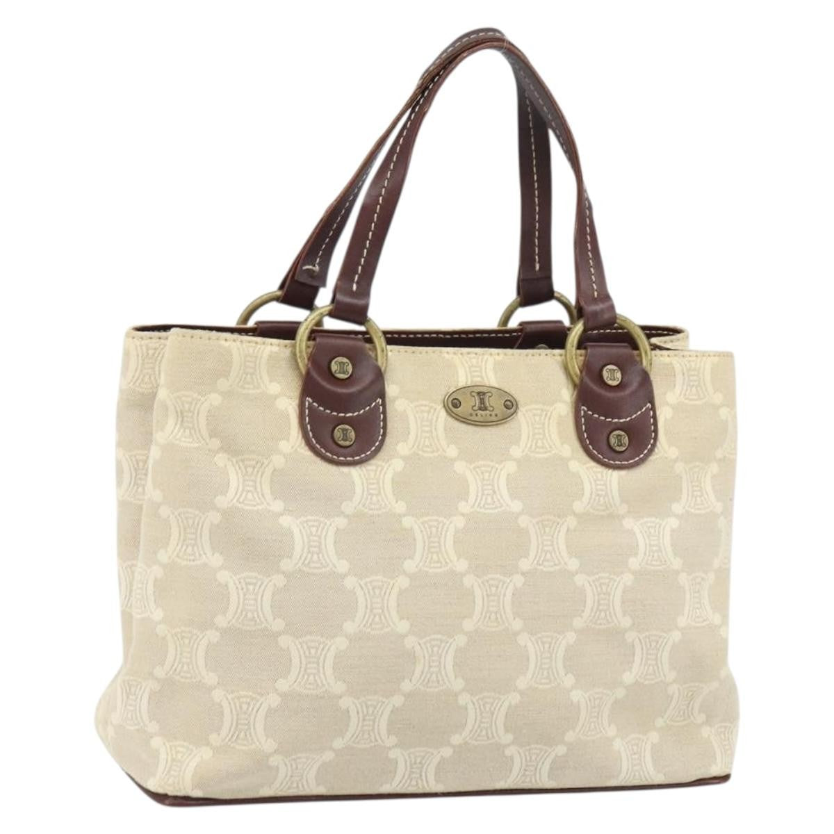 Celine CELINE Macadam Canvas Hand Bag Beige Gold Authentic 168626