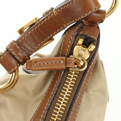 Prada PRADA Hand Bag Nylon Leather Beige Gold Authentic am11645A
