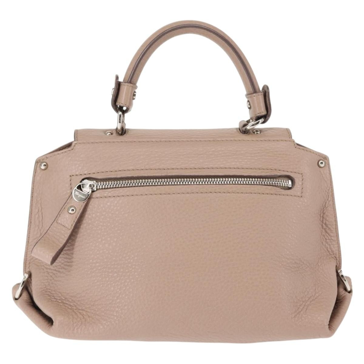 Salvatore Ferragamo Salvatore Ferragamo Gancini Sophia Hand Bag Leather Beige Silver Authentic 145498