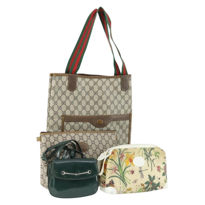 Gucci GUCCI GG Supreme GG Plus Web Sherry Line Bag PVC 4 Set Beige Green Authentic 160748