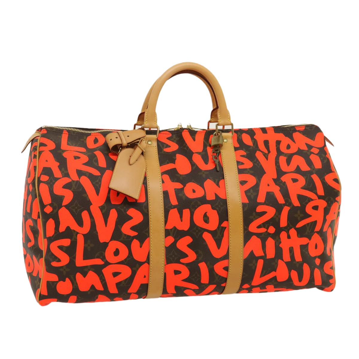 Louis Vuitton LOUIS VUITTON Monogram Graffiti Keepall 50 Boston Bag Orange M93699 Authentic 29908SV