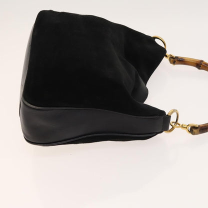 Gucci GUCCI Bamboo Shoulder Bag Suede 2way Black Gold 001 2404 16380 Authentic ti3280