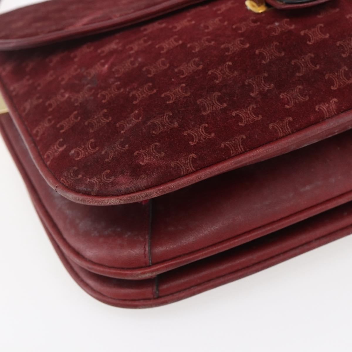 Celine CELINE Macadam Canvas Shoulder Bag Suede Bordeaux Gold Authentic BA7684