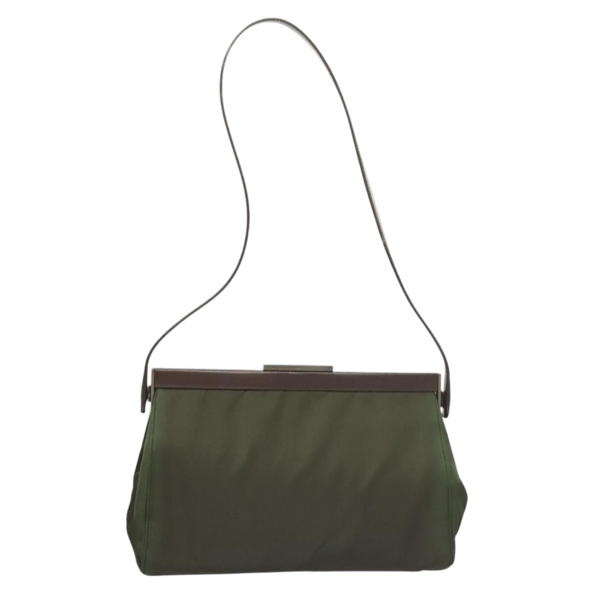 Prada PRADA Shoulder Bag Nylon Khaki Silver Authentic 123373