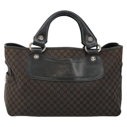 Celine CELINE Macadam Canvas Boogie Hand Bag Dark Brown Black Silver Authentic ti3458