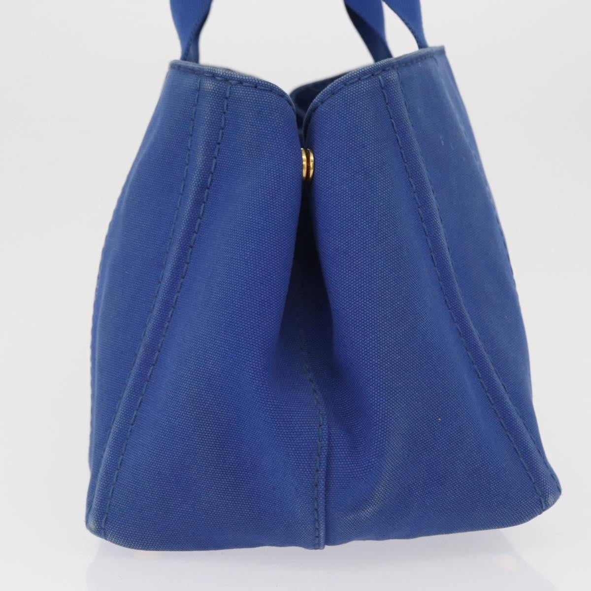 Prada PRADA Canapa MM Hand Bag Canvas Blue Gold Authentic 162140