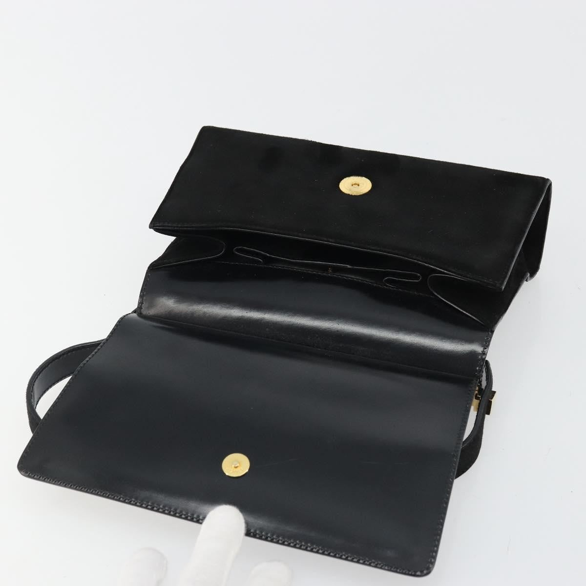 Gucci GUCCI Hand Bag Suede Black Gold 001 2058 1928 0 Authentic yk20276